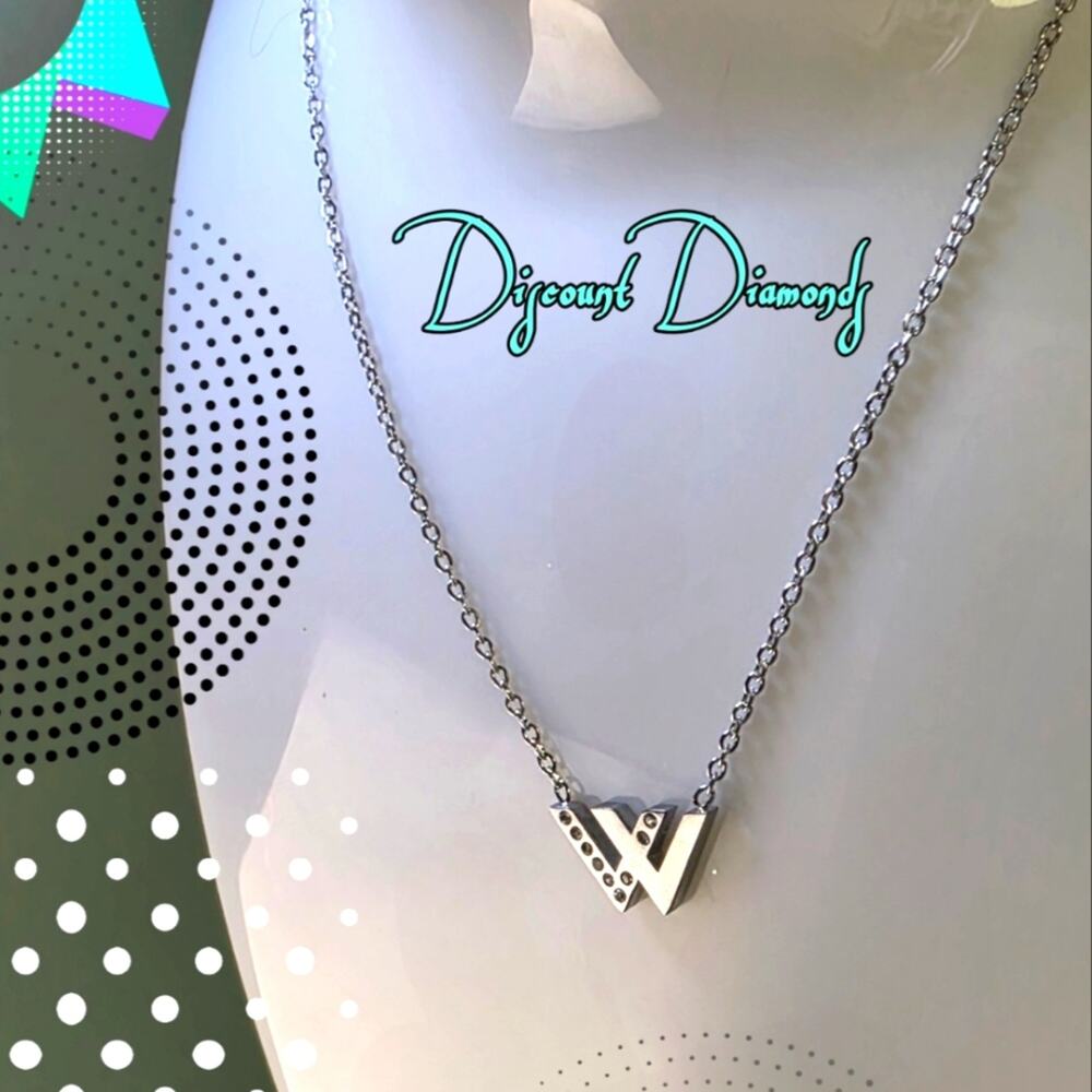 Double "V" 18K White Gold Choker Necklace with White Baguette Diamonds 